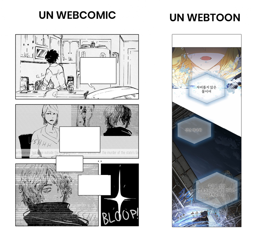 Webtoon, webcomic, webmanga, japon, coréen, chinois, BD, bande dessinée, plateforme, éditeur, France, français, numérique, portable, bulle, dessin, style,